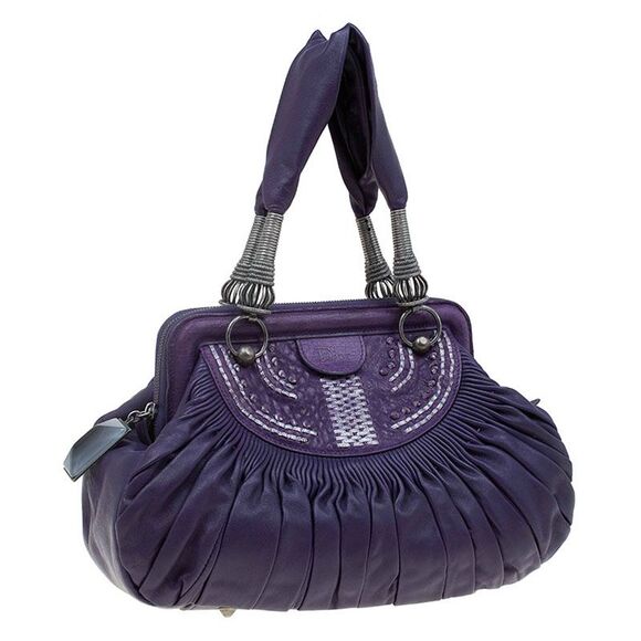 Dior Purple Pleated Leather Plisse Satchel - Picture 3 of 4